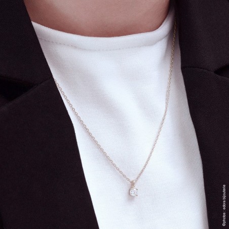 Collier Femme Solitaire PLAQUE OR Jaune et Oxyde