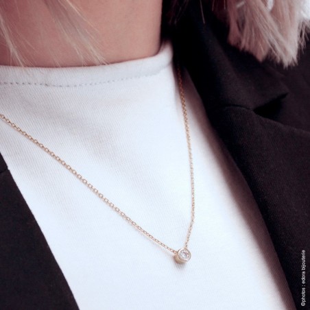 Collier Femme Solitaire PLAQUE OR Jaune et Oxyde