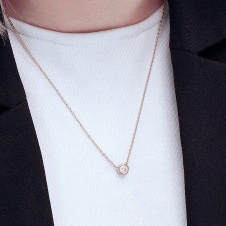 Collier Femme Solitaire PLAQUE OR Jaune et Oxyde