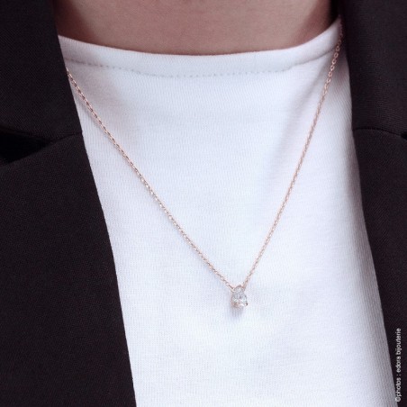 Collier Femme Solitaire PLAQUE OR Jaune et Oxyde