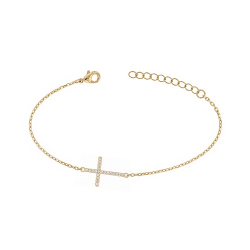 Bracelet Femme Croix PLAQUE OR jaune et Oxydes
