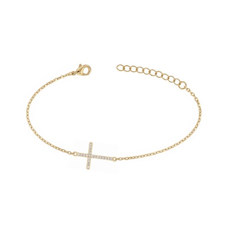Bracelet femme croix plaque or jaune et oxydes – bracelets plaqué or