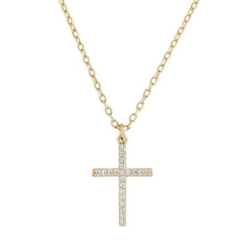 Collier Croix Empierrée PLAQUE OR Jaune et Oxydes