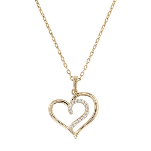 Collier Femme Coeur PLAQUE OR Jaune et Oxydes