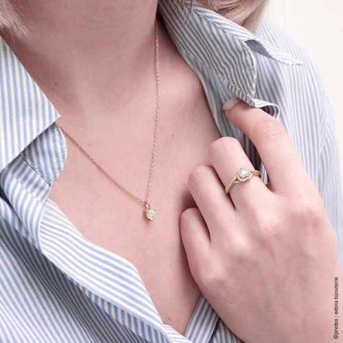 Collier Femme Solitaire Coeur PLAQUE OR Jaune et Oxyde