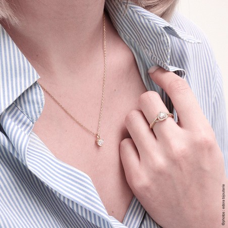 Collier Femme Solitaire Coeur PLAQUE OR Jaune et Oxyde