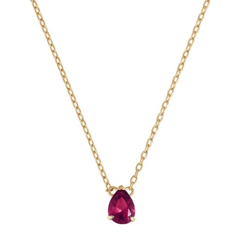 Collier Femme Solitaire PLAQUE OR Jaune et Spinelle Rouge