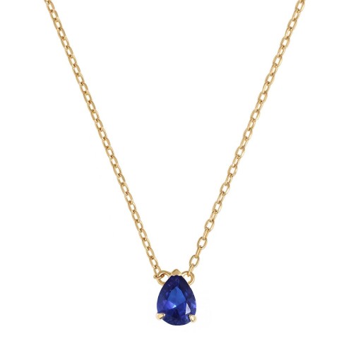 Collier femme solitaire EDORA PLAQUE OR et spinelle bleue