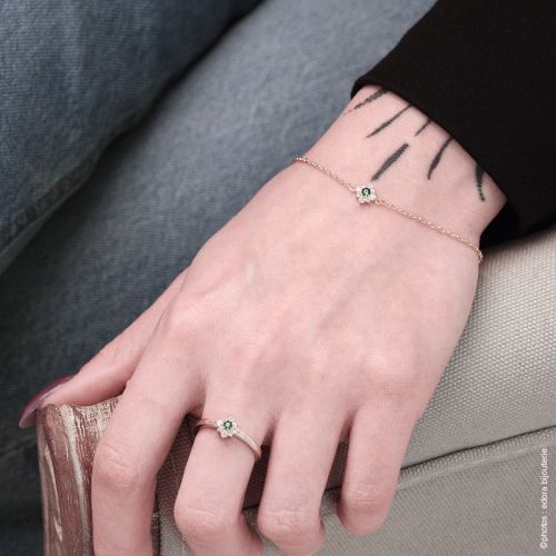 Bague Femme Cocktail EDORA Fleur PlaquÃ© Or Vert EDO76100249