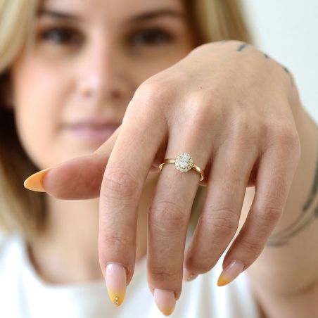 Bague Femme EmpierrÃ©e EDORA Halo Ovale PlaquÃ© Or DorÃ©e EDO76100290