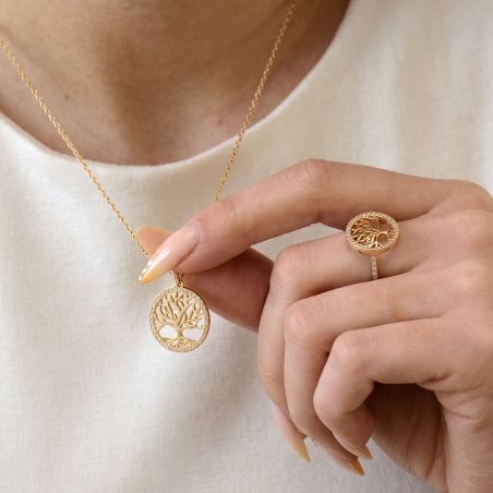 Collier Femme Court EDORA Arbre de Vie Plaqué Or Dorée EDO76700283
