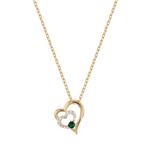 Collier Femme Moyen EDORA Double Cœur Plaqué Or Vert EDO76700249