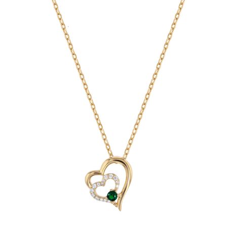 Collier femme moyen edora double cœur plaqué or vert edo76700249 – colliers plaqué or