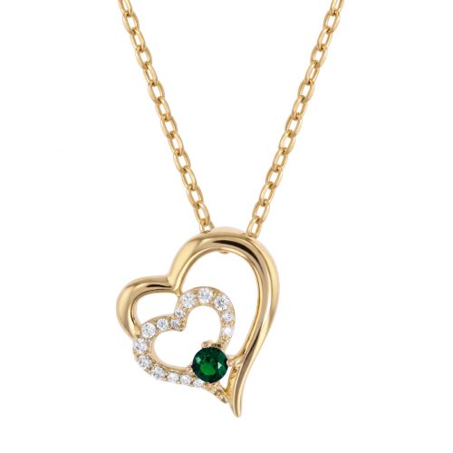 Collier Femme Moyen EDORA Double Cœur Plaqué Or Vert EDO76700249