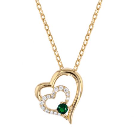 Collier Femme Moyen EDORA Double Cœur Plaqué Or Vert EDO76700249