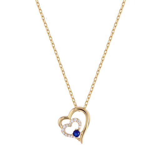 Collier Femme Moyen EDORA Double Cœur Plaqué Or Bleu EDO76700248