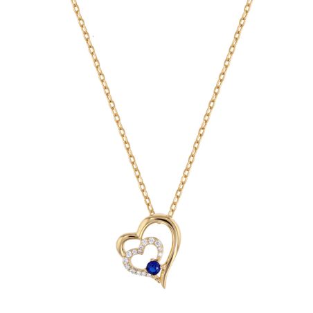 Collier femme moyen edora double cœur plaqué or bleu edo76700248 – colliers plaqué or