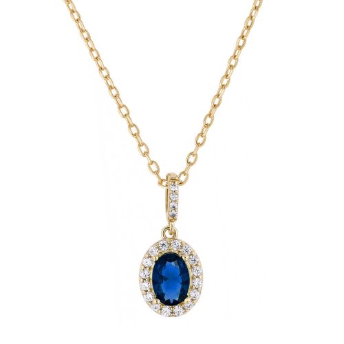 Collier Femme Moyen EDORA Halo Saphir Plaqué Or Bleu EDO76700218