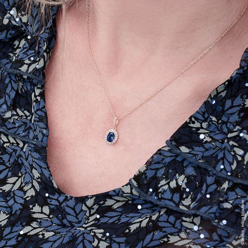 Collier Femme Moyen EDORA Halo Saphir Plaqué Or Bleu EDO76700218