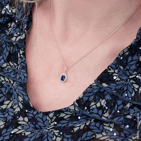 Collier Femme Moyen EDORA Halo Saphir Plaqué Or Bleu EDO76700218