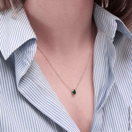 Collier Femme Court EDORA Poire Plaqué Or Vert EDO76700155
