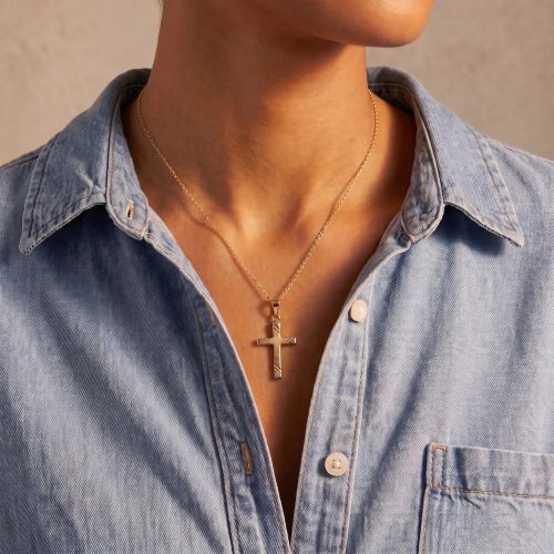 Pendentif EDORA COLLECTION ESSENTIAL CROIX CISELÉ Or 375/1000 Bicolore