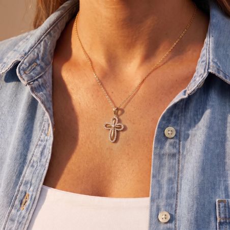 Pendentif EDORA COLLECTION ESSENTIAL CROIX ARRONDIE Or Jaune 375/1000