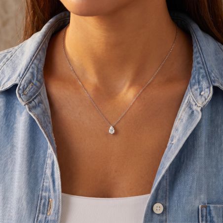 Collier Femme Poire EDORA Or 9 Carats Blanc et Diamant de Synthèse EDOCOL/GP64.36.G.5.9