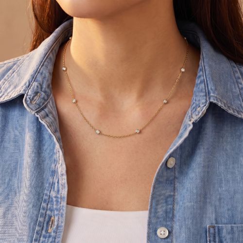 Collier Femme Court EDORA Or 9 Carats Bicolore et Diamants de Synthèse EDOCOL/559.51.JG.5.9