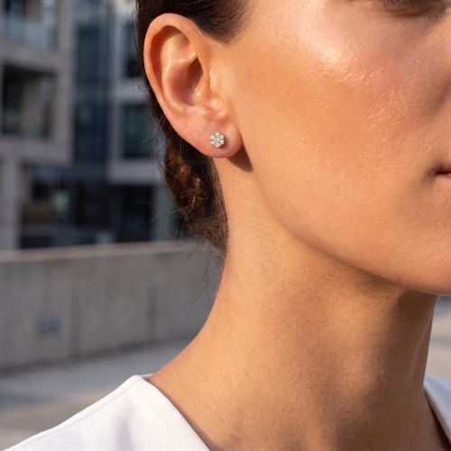 Boucles d'Oreilles Femme Puces EDORA Or 9 Carats Jaune et Diamants de Synthèse EDOBO/085.42.J.5.9