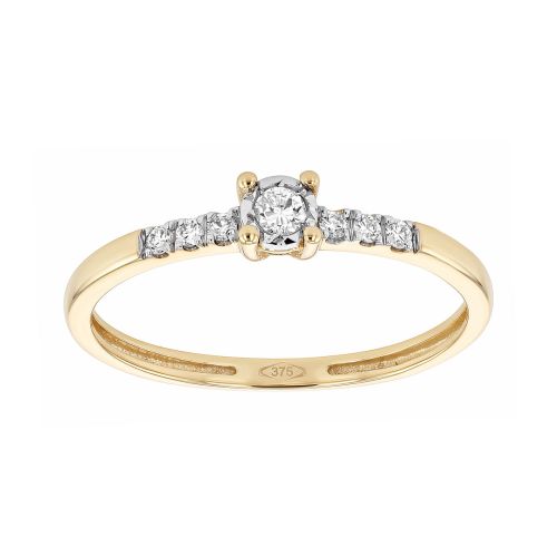 Bague Femme Solitaire EDORA Or 9 Carats Jaune et Diamant Naturel EDOB2/961.P.13.J.6.9