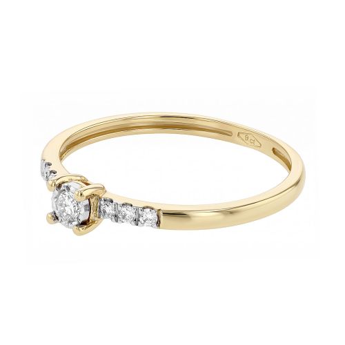 Bague Femme Solitaire EDORA Or 9 Carats Jaune et Diamant Naturel EDOB2/961.P.13.J.6.9