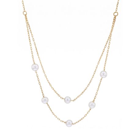 Collier femme double rang edora or 9 carats jaune et perles blanches edon11343 – colliers or femme
