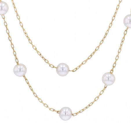 Collier femme double rang edora or 9 carats jaune et perles blanches edon11343 – colliers or femme