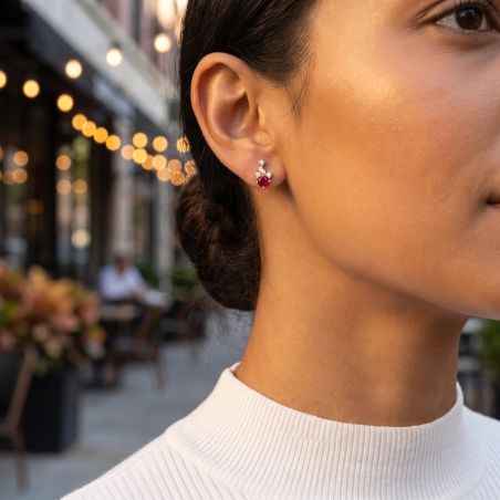Boucles d'Oreilles Femme Puces EDORA Prima OR 750/1000 Jaune, Diamants et Rubis EDOCE31488DRY