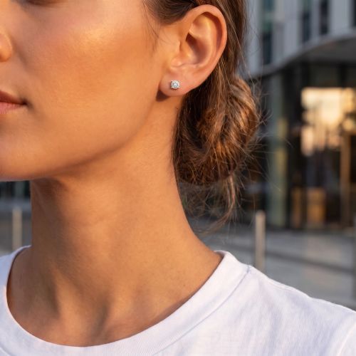 Boucles d'Oreilles Femme Puces EDORA Apolline S OR 750/1000 Blanc et Diamants EDOCE23023DW