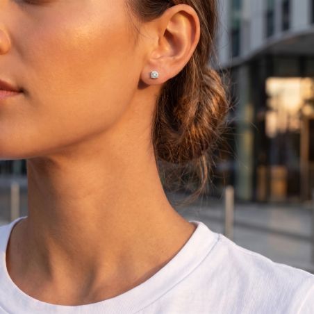 Boucles d'Oreilles Femme Puces EDORA Apolline S OR 750/1000 Blanc et Diamants EDOCE23023DW