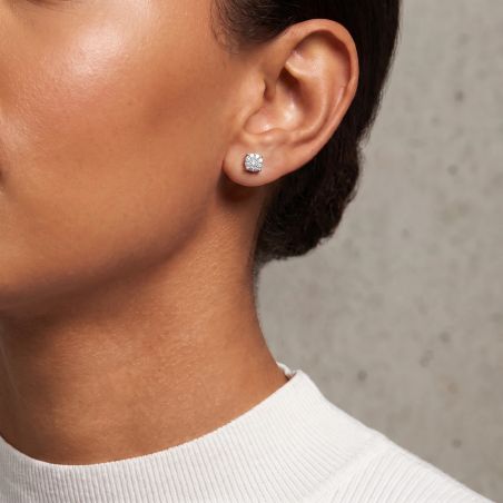Boucles d'Oreilles Femme Puces Adèle OR 750/1000 Blanc et Diamants CE24837DW