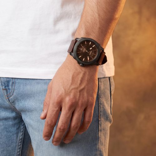 Montre Homme Quartz Fossil Machine Cuir Marron FS5932
