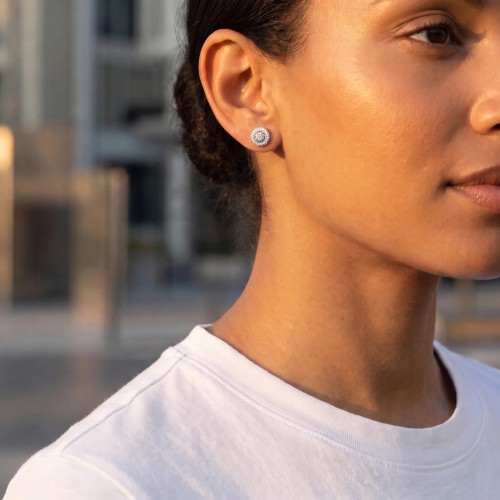 Boucles d'Oreilles Femme Puces DAYA RONDES OR 750/1000 Jaune et Diamants CE24848DW