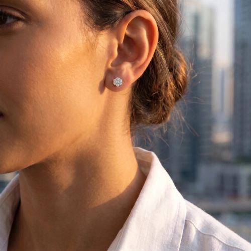 Boucles d'Oreilles Femme Puces FIORA 2 OR 750/1000 Blanc et Diamants CE27445DW