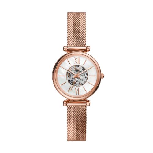 Montre Femme Automatique Fossil Carlie Maille Milanaise Dorée Rose ME3188