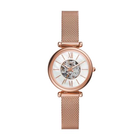 Montre femme automatique fossil carlie maille milanaise dorée rose me3188 – montre femme chic et tendance