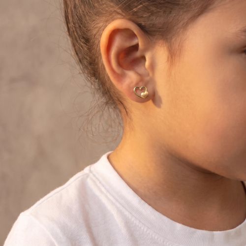 Boucles d'Oreilles Puces Coeurs OR 750/1000 Jaune