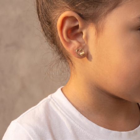 Boucles d'Oreilles Puces Coeurs OR 750/1000 Jaune