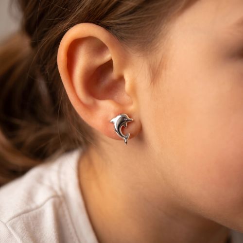 Boucles d'Oreilles Enfant Puces DauphinsOR 750/1000 blanc