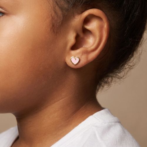 Boucles d'Oreilles Enfant Puces Coeurs OR 750/1000 Jaune
