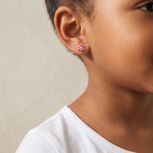 Boucles d'Oreilles Enfant Puces Fleurs OR 750/1000 Jaune