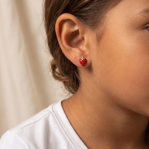 Boucles d'Oreilles Enfant Puces Fraises OR 750/1000 Jaune