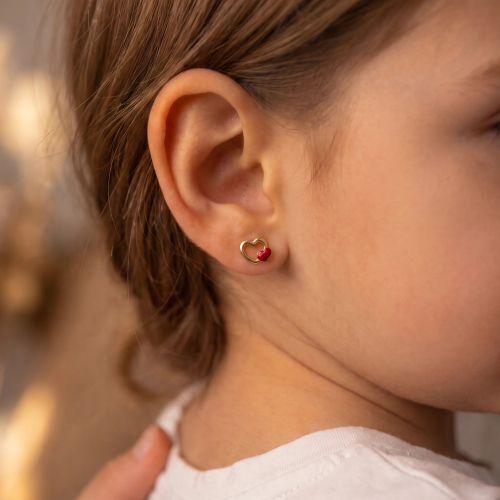 Boucles d'Oreilles Enfant Puces Coeurs OR 750/1000 Jaune